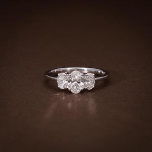 Oval Cut Diamond Three Stone <b>Ring</b> Solid White Gold Prong Setting Simple <b>Plain</b> Band Classic Engagement Half Eternity Bridal <b>Ring</b> - Product Image 1