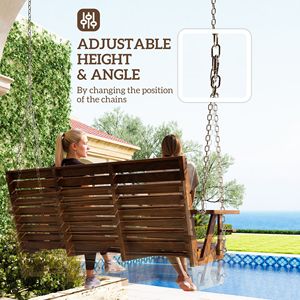 Dondolo a 3 posti in legno per veranda con portabicchieri e catene carbonizzate per patio e giardino - Product Image 5