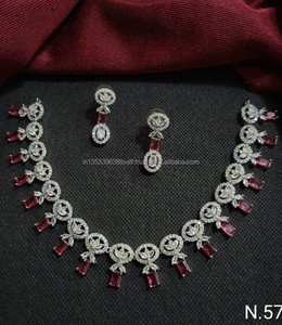 Ethnic Classic American Diamond Tree Shape Ethnic <b>Silver</b> Plated Stylish Matching Earring and <b>Necklace</b> <b>Set</b> Wedding Gift for Women - Product Image 1
