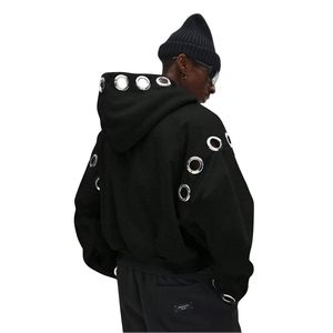 Sudadera con capucha unisex de algodón grueso y cómodo con cremallera frontal, diseño antiarrugas y ojales metálicos personalizados para hombre - Product Image 2