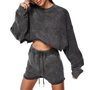 Sweat-shirts respirants pour femmes, effet délavé, manches longues, look vintage usé, coupe ample et courte, pull épais pour l'hiver - Product Image 6