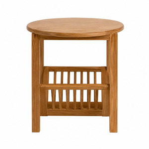 Round <b>Wooden</b> Side <b>Table</b> with Magazine Rack Shelf <b>Rustic</b> Modern Design Stable Home Furniture - Product Image 1