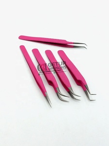 Pince à épiler professionnelle en acier inoxydable de 10 mm, nouvelle, fine, droite, antistatique, antimagnétique, durable, à précision, courbée à 90 degrés, pour cils - Product Image 4