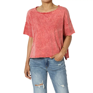 Custom Manufacturer Wholesale High Quality Women Acid Wash Solid Front Breathable Quick Dry Casual Loose T Shirts Summer OEM - Product Image 6