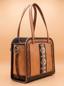 Vintage <b>Hand</b>-Carry <b>Mini</b> Bag with Horse Embroidery and Tribal Pattern Clasp Closure Large Capacity Cotton Lining All Seasons - Product Image 2