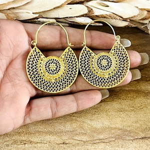Nouvelles Boucles d'Oreilles Bohèmes Tendance, Bijoux Tribaux en Laiton pour Femmes, Créoles Géométriques Filigranes Plaqué Or 18 carats, Vente en Gros/OEM/ODM - Product Image 2