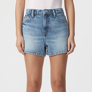 Trendy Women's Custom High Waist Stonewashed Denim Shorts Casual Summer Style Regular Fit Light Blue Cotton Fabric Denim Shorts - Product Image 4