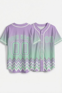 เสื้อเบสบอลไล่เฉดสีแบบกำหนดเอง สีขาว-เขียวอมฟ้า ลายเชฟรอน ปักชื่อและหมายเลขได้ตามต้องการ ติดกระดุมทั้งตัว ชุดทีม ขายส่ง รับผลิตแบบ OEM - Product Image 2
