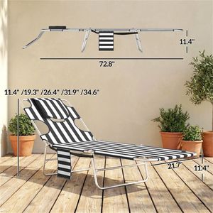 Sedia a Sdraio Regolabile con Braccioli, Nera a Righe, per Esterni - Product Image 6