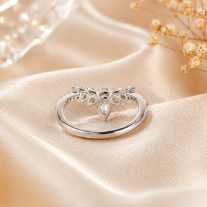 18K White Gold Pear & Round Lab Grown Diamond Tiara Band <b>Ring</b> | <b>Crown</b> Curved Wedding Band | Stackable Anniversary Jewelry Gift - Product Image 3