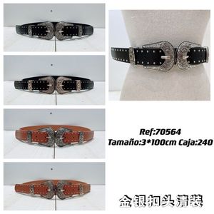 Cintura in Vera Pelle con Doppia Fibbia 3x100cm, Accessori Argento, Stile Western - Product Image 3