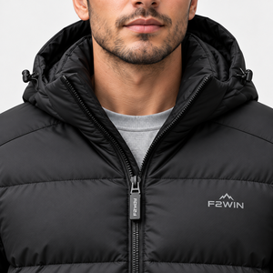 F2WIN <b>Men's</b> Hooded Puffer Jacket Winter Warm Thick Polyester Windproof Casual Zipper Front Solid Color <b>Coat</b> wholesale - Product Image 5