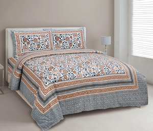 Hand Block Printed Cotton Flat <b>Sheet</b> 200TC All-Season Breathable Floral Pattern Washable Skin-Friendly Eco-Friendly Durable - Product Image 1