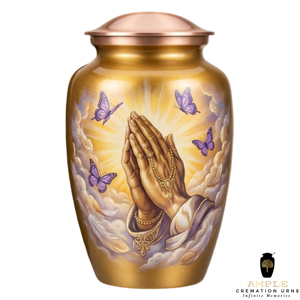 โกศบรรจุอัฐิแบบรักษ์โลก ทนทาน พร้อมลวดลายมืออธิษฐานและผีเสื้อ สามารถปรับแต่งได้ - Product Image 4