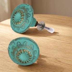 Industrial <b>Rustic</b> Round Cast Iron Cabinet Knob Sea Green Etched Design Model CK 558 Beads Art for Home Bar Furniture Handle - Product Image 1