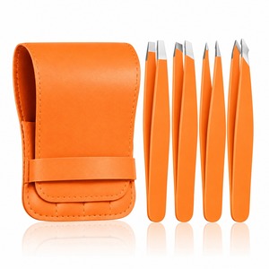 Ensemble de pinces à sourcils en acier inoxydable orange, pointe fine, style moderne durable avec étui - Product Image 3