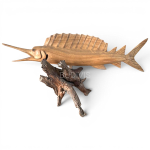 Sculpture de poisson en bois massif sculptée à la main, Art déco, écologique, couleur bois naturel, décoration de table pour salon, décoration d'intérieur - Product Image 2