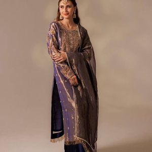 Heavy Roman Shimar Top <b>Pant</b> Dupatta Set with Beads Embroidery <b>Sequins</b> Work and Lace Border Designer Ethnic Wear - Product Image 1