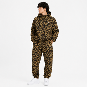 Conjunto Deportivo Cortavientos Ligero con Capucha para Hombre, Estampado de Leopardo Marrón, Estilo Urbano Chino, Venta al por Mayor Personalizada - Product Image 1