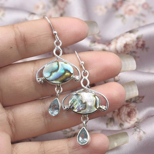 Pendientes Colgantes de Plata de Ley 925 con Concha de Abulón y Topacio Azul, Hechos a Mano, Estilo Boho, Chapados en Oro Rosa y Oro Amarillo - Product Image 5