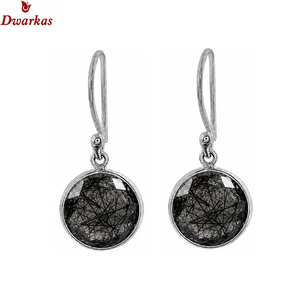 Hot selling <b>handmade</b> <b>earrings</b> 925 sterling silver black rutile gemstone dangler drop bezel <b>earrings</b> for wedding party - Product Image 2