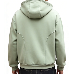Oversized Full Zip Hoodie with Custom 3D Embroidery Logo, Heavy Fleece Cotton Hooded Jacket <b>for</b> <b>Men</b> Streetwear - Product Image 3