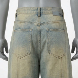 <b>Men's</b> High Waist Straight <b>Leg</b> Sand Wash Denim <b>Jeans</b> Loose Fit Casual Style Spring Cotton Fabric - Product Image 5