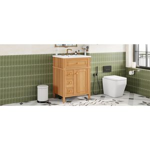 Mobile Bagno in Legno Massello da 24 Pollici con Lavabo, Cassetto Ribaltabile e 2 Cassetti con Chiusura Ammortizzata, 1 Anta con Chiusura Ammortizzata - Eleganti Mobili Bagno - Product Image 1