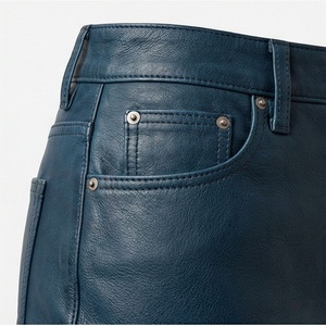 Falda lápiz de piel sintética azul oscuro para mujer, hasta la rodilla, lisa, estilo oficina, con remaches - Product Image 5