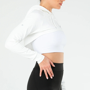 Sweat à capuche court pour femme, hiver, manches longues, décontracté, usage quotidien, coupe oversize, option logo frontal, 100% coton - Product Image 2