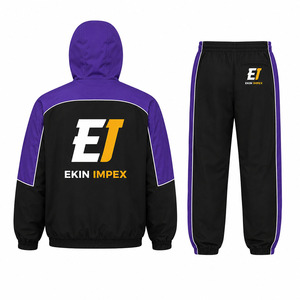 Ekin Impex Men's Hooded Tracksuit Set <b>Black</b> Purple Sporty Sweatshirt <b>Pants</b> With ET Logo Heat Transfer Printing Autumn Wear - Product Image 2