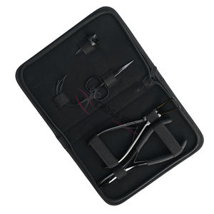 Complete Hair Extension <b>Tools</b> Kit Micro Beads Remover Plier 2-Hole Crimping Pliers <b>Thread</b> Scissors Parting Finger in Rexine Case - Product Image 1