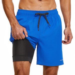 Pantalones cortos de estilo urbano de moda para hombre, color azul, con cintura cómoda y movimiento fácil, pantalones cortos informales de inspiración atlética para hombre - Product Image 1