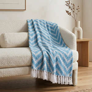Manta de Algodón Azul Tejida de 125x150 cm con Patrón de Cuadros Finos y Flecos para Sillón, Sofá y Decoración Moderna del Hogar - Product Image 6