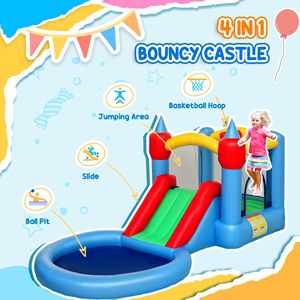 Parco Giochi Gonfiabile 4 in 1 per Interni con Scivolo, Canestro da Basket, Piscina di Palline, Soffiatore da 370W e Borsa per il Trasporto - Dimensioni 163"x81"x75" - Product Image 4