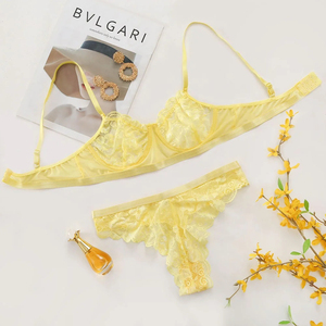 Sexy Women's Floral Lace Breathable Full <b>Cup</b> Underwire Push-Up <b>Bra</b> and Bikini Panty Set Lightweight Sheer Sleepwear - Product Image 4