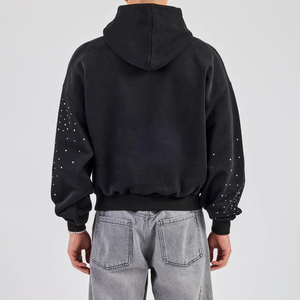 Sweat à capuche zippé en coton 100% de haute qualité, entièrement orné de strass, avec logo personnalisé, style streetwear, brodé et imprimé, effet délavé soleil et délavé à l'acide, idéal pour l'hiver - Product Image 3