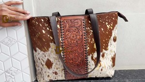 Bolso Tote de Cuero Genuino con Piel de Vaca y Bordado Floral Hecho a Mano para Mujer, Uso Diario, Correa para el Hombro, Estilo Bohemio - Product Image 5