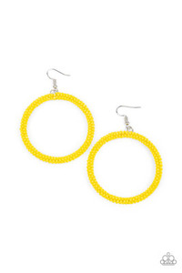 Ring shaped Yellow Bohemian geometric design Seed Bead Fringe <b>Earrings</b> Bohemian Style Fashion dangle <b>hook</b> <b>earrings</b> - Product Image 1