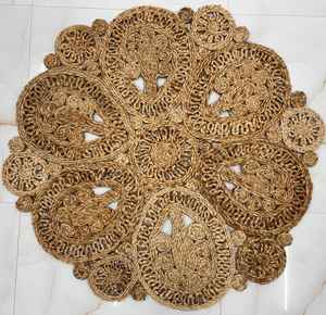 พรมปูพื้นทรงกลมถักทอด้วยมือจากเส้นใยปอกระเจา สไตล์โบฮีเมียน ตกแต่งบ้านด้วยพรมใยธรรมชาติ - Product Image 1