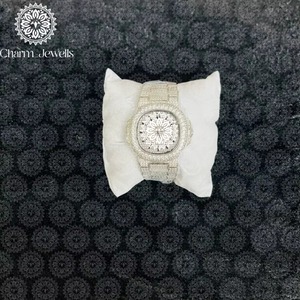Montre de luxe Charm_Jewells en acier inoxydable, boîtier 40 mm, mouvement mécanique analogique, accents de diamants lumineux, unisexe, mode, 10 bars - Product Image 1