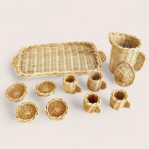 Juego de té infantil de madera, juguetes de mimbre natural con tetera y taza en forma de bellota - Product Image 4