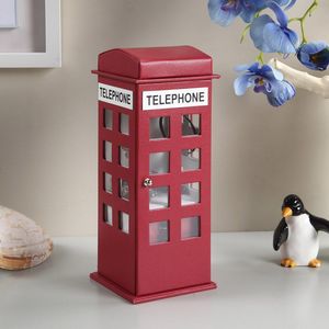 Burgundy <b>Red</b> 11.5\" Tall Leather Jewelry <b>Box</b> with British Telephone Design - Product Image 3