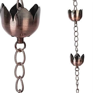 Chaîne de pluie décorative en cuivre antique en forme de lotus pour remplacement de gouttière, idéale pour une décoration de jardin élégante - Product Image 1