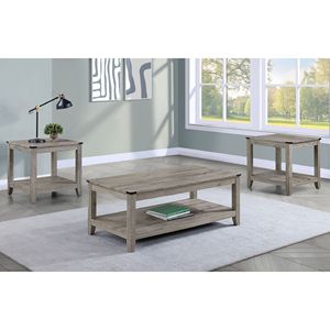 <b>Rustic</b> Gray Brown Wooden Rectangular <b>Coffee</b> <b>Table</b> with Two Matching Square End <b>Tables</b> 3 Piece Cocktail Set for Living Room - Product Image 1