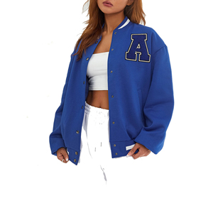 Veste universitaire pour femme, couleur unie, logo sur le devant, col rabattu, manches longues, polyester, vêtement d'extérieur pour l'automne - Product Image 4