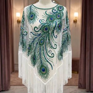High-End <b>Black</b> Mesh Gold Beaded <b>Cape</b> Custom Hand-Stitched Tassel <b>Poncho</b> for Stage Performance & Runway Fashion - Product Image 1
