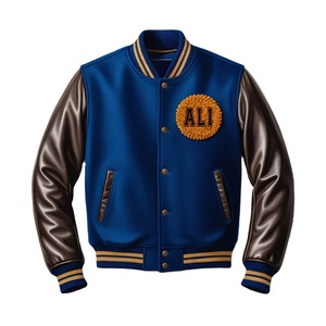 Meilleure vente Veste universitaire classique bicolore bleu Corps en laine mélangée avec logo personnalisé brodé Veste à manches en cuir PU - Product Image 5