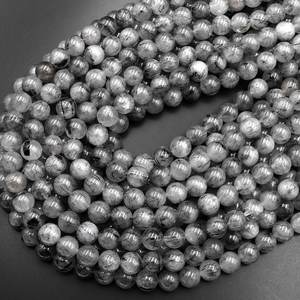 Perles rondes en quartz rutile tourmaline noire naturelle pour la fabrication de bijoux, fournitures de bricolage, perles de pierres précieuses - Product Image 4