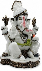 White Marble Ganesha <b>Statue</b> Polished <b>Religious</b> Traditional Diwali Tabletop Figure Home Decor - Product Image 3